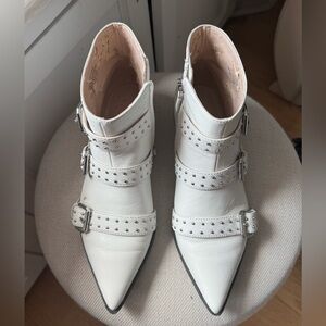 Nine West White Buckled Ankle Boots